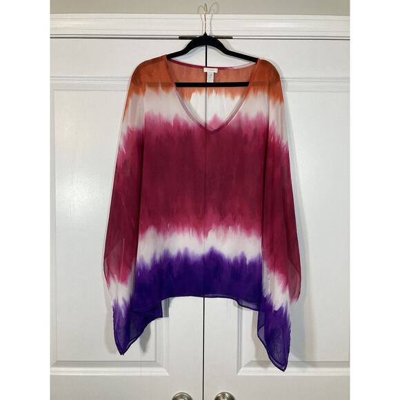 Chico's Tops - CHICO'S L/XL Tie Dye Dip Dye Poncho Orange Red Purple Sheer Art To Wear